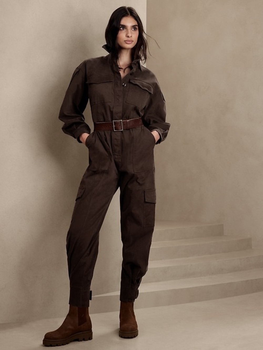 Banana Republic ANDI MOLESKIN FLIGHTSUIT Brown Utility Jumpsuit